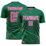 Custom Kelly Green Pink-White Lines Sports Sublimation Soccer Uniform Jersey
