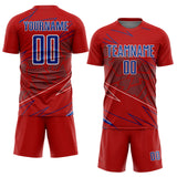 Custom Red Royal-White Lines Sports Sublimation Soccer Uniform Jersey