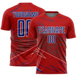 Custom Red Royal-White Lines Sports Sublimation Soccer Uniform Jersey
