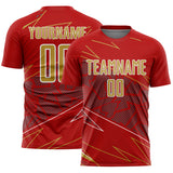 Custom Red Old Gold-White Lines Sports Sublimation Soccer Uniform Jersey