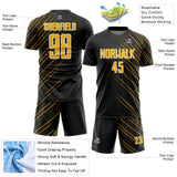 Custom Black Gold-White Lines Sports Sublimation Soccer Uniform Jersey