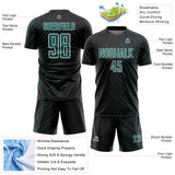 Custom Black Teal-White Lines Sports Sublimation Soccer Uniform Jersey
