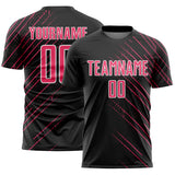 Custom Black Neon Pink-White Lines Sports Sublimation Soccer Uniform Jersey