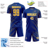 Custom Royal Yellow-White Lines Sports Sublimation Soccer Uniform Jersey