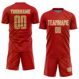 Custom Red Old Gold-White Lines Sports Sublimation Soccer Uniform Jersey