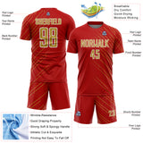 Custom Red Old Gold-White Lines Sports Sublimation Soccer Uniform Jersey