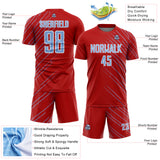 Custom Red Light Blue-White Lines Sports Sublimation Soccer Uniform Jersey