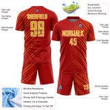 Custom Red Gold-White Lines Sports Sublimation Soccer Uniform Jersey