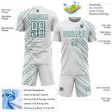 Custom White Teal Lines Sports Sublimation Soccer Uniform Jersey