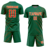 Custom Kelly Green Orange-White Lines Sports Sublimation Soccer Uniform Jersey