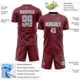 Custom Burgundy Gray-White Lines Sports Sublimation Soccer Uniform Jersey