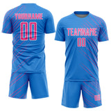 Custom Powder Blue Pink-White Lines Sports Sublimation Soccer Uniform Jersey