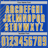 Custom Thunder Blue Old Gold-White Lines Sports Sublimation Soccer Uniform Jersey