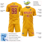 Custom Gold Red-White Lines Sports Sublimation Soccer Uniform Jersey