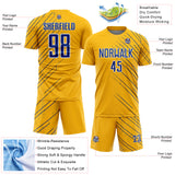 Custom Gold Royal-White Lines Sports Sublimation Soccer Uniform Jersey
