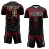 Custom Black Crimson-Cream Dripping Splatte Pattern Sports Sublimation Soccer Uniform Jersey