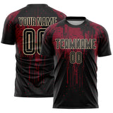 Custom Black Crimson-Cream Dripping Splatte Pattern Sports Sublimation Soccer Uniform Jersey