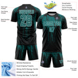 Custom Black Teal-White Dripping Splatte Pattern Sports Sublimation Soccer Uniform Jersey