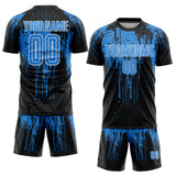 Custom Black Powder Blue-White Dripping Splatte Pattern Sports Sublimation Soccer Uniform Jersey