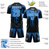 Custom Black Powder Blue-White Dripping Splatte Pattern Sports Sublimation Soccer Uniform Jersey