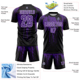 Custom Black Purple-White Dripping Splatte Pattern Sports Sublimation Soccer Uniform Jersey