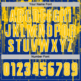 Custom Royal Yellow-White Dripping Splatte Pattern Sports Sublimation Soccer Uniform Jersey