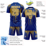 Custom Royal Old Gold-White Dripping Splatte Pattern Sports Sublimation Soccer Uniform Jersey