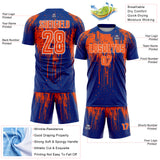 Custom Royal Orange-White Dripping Splatte Pattern Sports Sublimation Soccer Uniform Jersey
