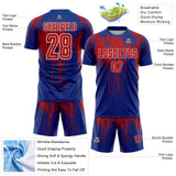 Custom Royal Red-White Dripping Splatte Pattern Sports Sublimation Soccer Uniform Jersey