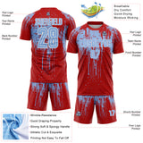 Custom Red Light Blue-White Dripping Splatte Pattern Sports Sublimation Soccer Uniform Jersey