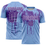 Custom Light Blue Purple-White Dripping Splatte Pattern Sports Sublimation Soccer Uniform Jersey