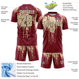 Custom Crimson Cream-Black Dripping Splatte Pattern Sports Sublimation Soccer Uniform Jersey