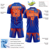 Custom Thunder Blue Orange-White Dripping Splatte Pattern Sports Sublimation Soccer Uniform Jersey