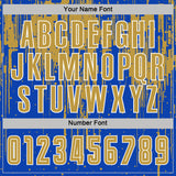 Custom Thunder Blue Old Gold-White Dripping Splatte Pattern Sports Sublimation Soccer Uniform Jersey
