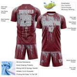 Custom Burgundy Gray-White Dripping Splatte Pattern Sports Sublimation Soccer Uniform Jersey