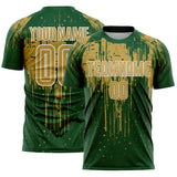 Custom Green Old Gold-White Dripping Splatte Pattern Sports Sublimation Soccer Uniform Jersey