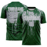 Custom Green Gray-White Dripping Splatte Pattern Sports Sublimation Soccer Uniform Jersey