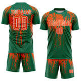 Custom Kelly Green Orange-White Dripping Splatte Pattern Sports Sublimation Soccer Uniform Jersey