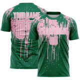 Custom Kelly Green Light Pink-White Dripping Splatte Pattern Sports Sublimation Soccer Uniform Jersey
