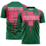 Custom Kelly Green Neon Pink-White Dripping Splatte Pattern Sports Sublimation Soccer Uniform Jersey