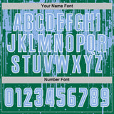 Custom Kelly Green Light Blue-White Dripping Splatte Pattern Sports Sublimation Soccer Uniform Jersey