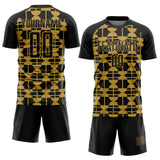 Custom Black Old Gold Geometric Shapes Sports Sublimation Soccer Uniform Jersey