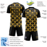 Custom Black Old Gold Geometric Shapes Sports Sublimation Soccer Uniform Jersey