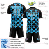 Custom Black Sky Blue-White Geometric Shapes Sports Sublimation Soccer Uniform Jersey
