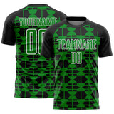 Custom Black Grass Green-White Geometric Shapes Sports Sublimation Soccer Uniform Jersey