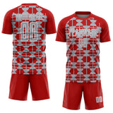 Custom Red Gray-White Geometric Shapes Sports Sublimation Soccer Uniform Jersey