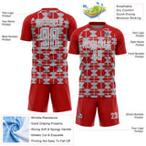 Custom Red Gray-White Geometric Shapes Sports Sublimation Soccer Uniform Jersey