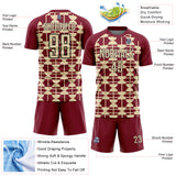 Custom Crimson Cream-Black Geometric Shapes Sports Sublimation Soccer Uniform Jersey