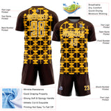 Custom Brown Gold-White Geometric Shapes Sports Sublimation Soccer Uniform Jersey