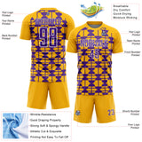 Custom Gold Purple-White Geometric Shapes Sports Sublimation Soccer Uniform Jersey